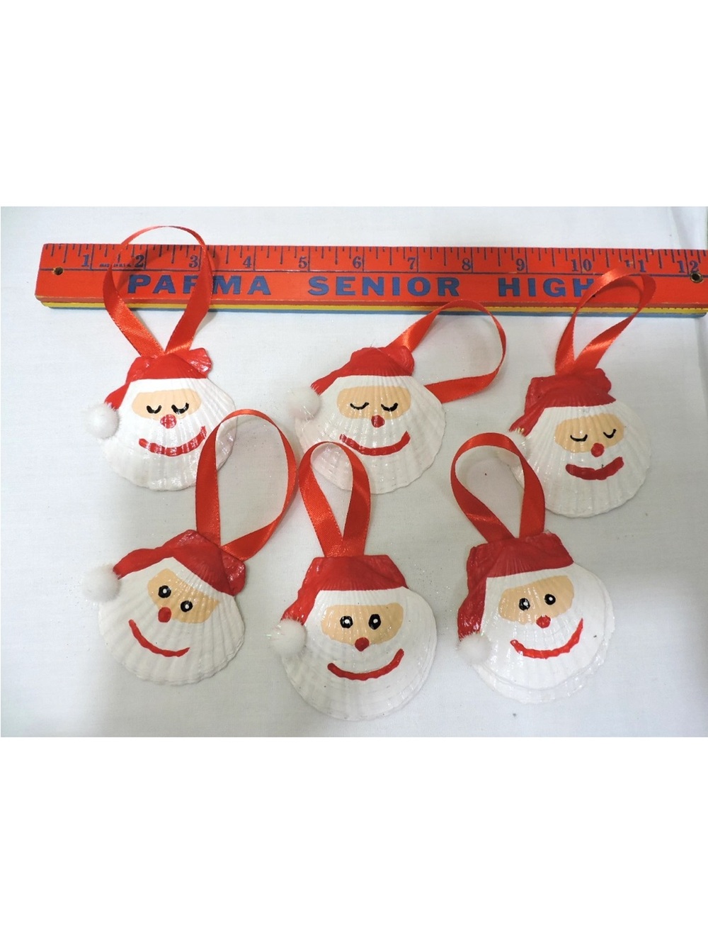6 Hand Painted Sea Shells Ornaments Santa Claus Ornaments